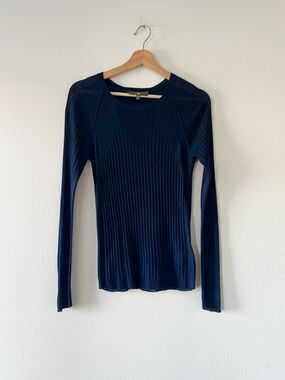 COTELAC | Thin Knit Ribbed Modal Wool Sweater in Blue | 2